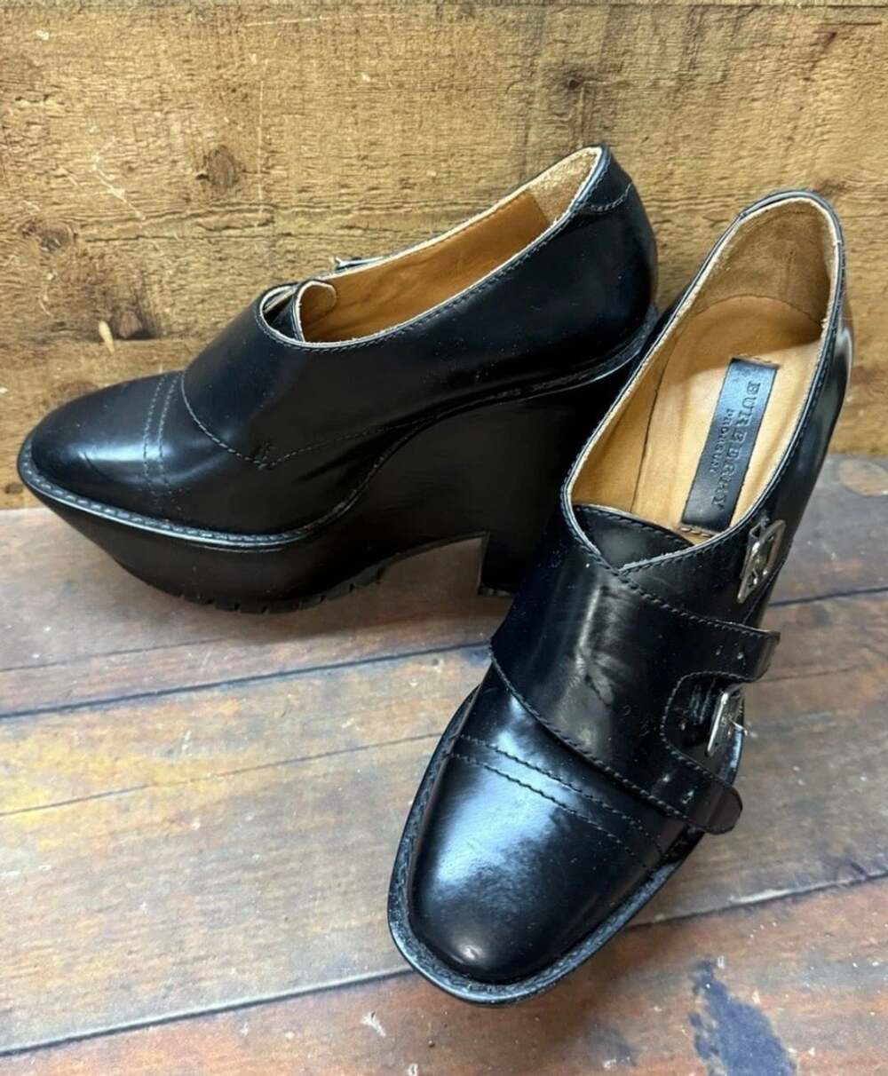Burberry Prorsum Leather Monk Double Buckle Wedge Platform Size 39